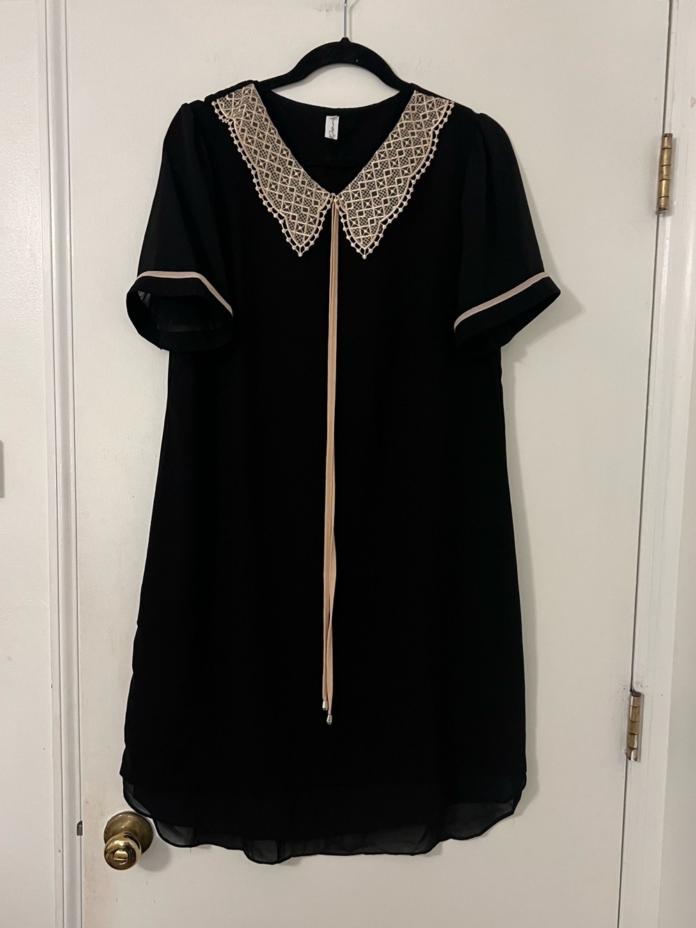 Black Dress with Ivory Crochet Collar and Trim size 2XL